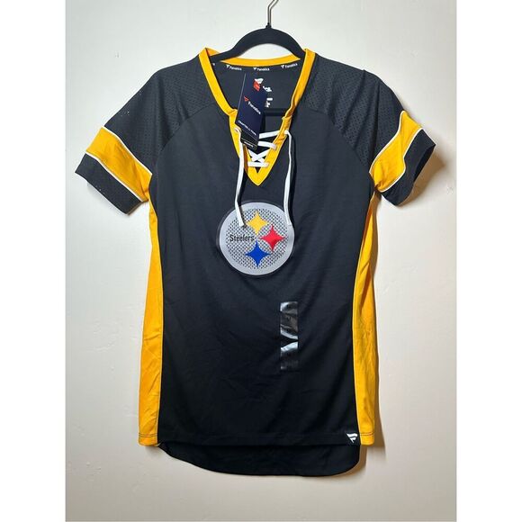 NFL Pittsburgh Steelers Black and Yellow Women’s Glitter Jersey Top Size Medium - Picture 1 of 3